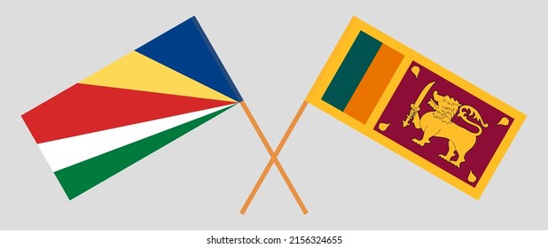 Crossed and waving flags of Seychelles and Sri Lanka. Vector illustration