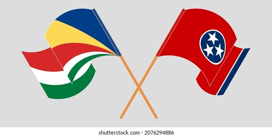 Überquerte und schwellende Flaggen der Seychellen und des Bundesstaates Tennessee. Vektorgrafik
