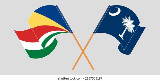 Cruzando y ondeando banderas de Seychelles y El estado de Carolina del Sur. Ilustración del vector
