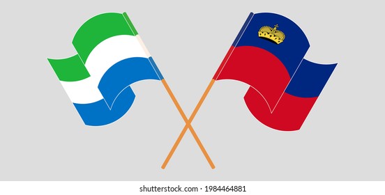 Crossed and waving flags of Sierra Leone and Liechtenstein