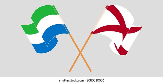 Crossed and waving flags of Sierra Leone and The State of Alabama. Vector illustration
