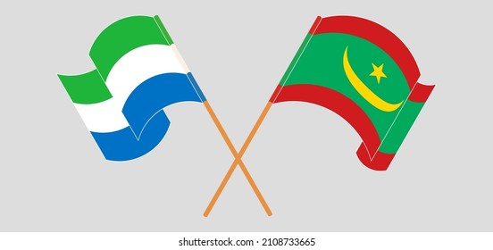 Crossed and waving flags of Sierra Leone and Mauritania. Vector illustration
