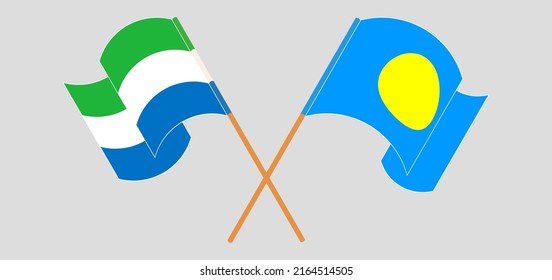 Crossed and waving flags of Sierra Leone and Palau. Vector illustration
