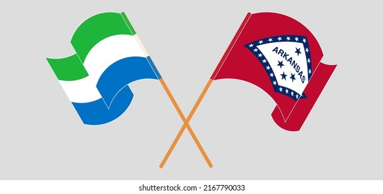 Crossed and waving flags of Sierra Leone and The State of Arkansas. Vector illustration
