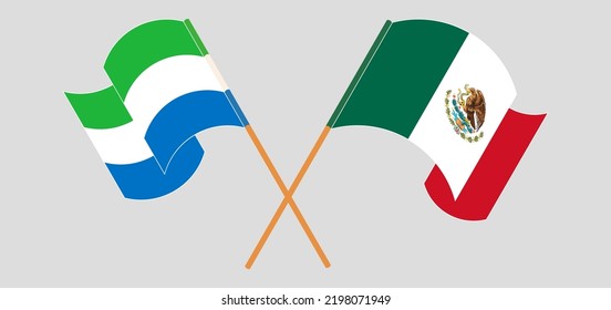 Crossed and waving flags of Sierra Leone and Mexico. Vector illustration
