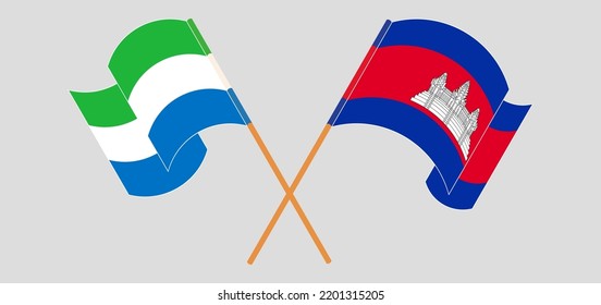 Crossed and waving flags of Sierra Leone and Cambodia. Vector illustration
