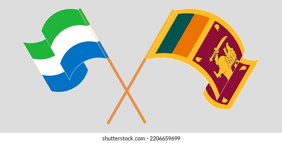 Überquerte und wehende Flaggen von Sierra Leone und Sri Lanka. Vektorgrafik
