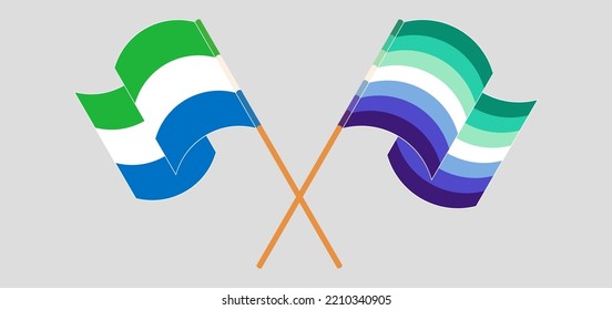 Cruzados y ondeando banderas de Sierra Leona y orgullo gay. Ilustración del vector
