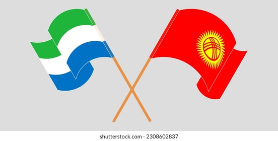 Crossed and waving flags of Sierra Leone and Kyrgyzstan. Vector illustration
