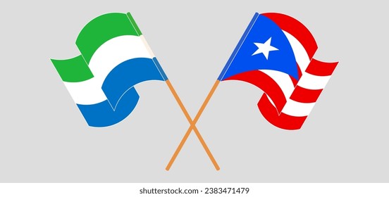 Crossed and waving flags of Sierra Leone and Puerto Rico. Vector illustration
