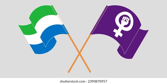 Crossed and waving flags of Sierra Leone and Feminism. Vector illustration
