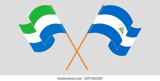 Crossed and waving flags of Sierra Leone and Nicaragua. Vector illustration
