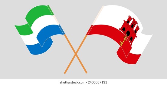 Crossed and waving flags of Sierra Leone and Gibraltar. Vector illustration
