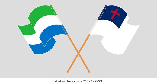 Crossed and waving flags of Sierra Leone and christianity. Vector illustration