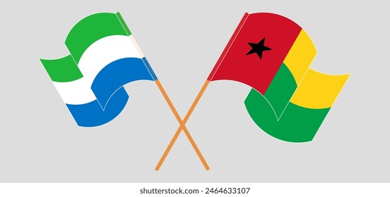 Verquerte und schwenkende Flaggen von Sierra Leone und Guinea-Bissau. Vektorillustration
