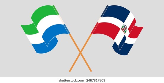 Crossed and waving flags of Sierra Leone and Dominican Republic. Vector illustration
