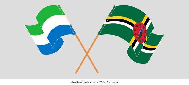 Crossed and waving flags of Sierra Leone and Dominica. Vector illustration.
