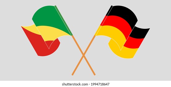 Crossed and waving flags of Singapore and Germany