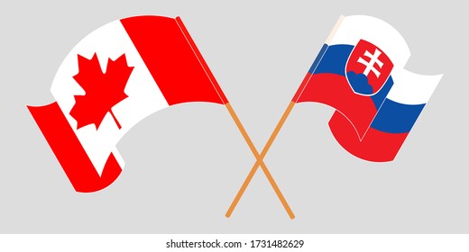 Crossed and waving flags of Slovakia and Canada