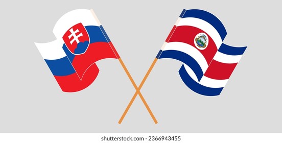 Crossed and waving flags of Slovakia and Costa Rica. Vector illustration
