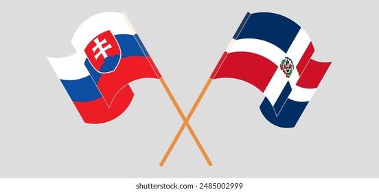 Crossed and waving flags of Slovakia and Dominican Republic. Vector illustration
