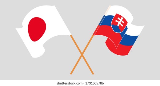 Crossed and waving flags of Slovakia and Japan