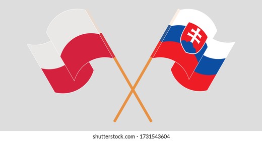 Crossed and waving flags of Slovakia and Poland