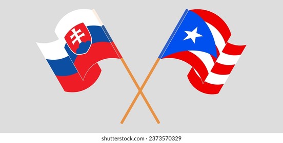 Crossed and waving flags of Slovakia and Puerto Rico. Vector illustration
