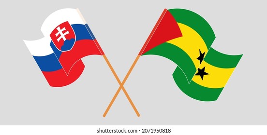 Crossed and waving flags of Slovakia and Sao Tome and Principe