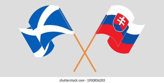Crossed and waving flags of Slovakia and Scotland