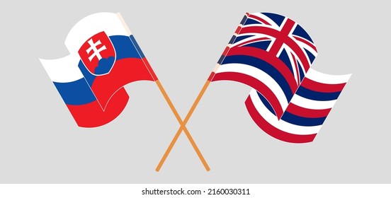 Banderas cruzadas y ondeando banderas de Eslovaquia y del Estado de Hawaii. Ilustración del vector
