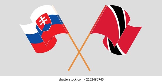 Crossed and waving flags of Slovakia and Trinidad and Tobago. Vector illustration
