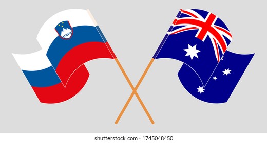  Crossed and waving flags of Slovenia and Australia