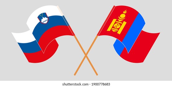 Banderas cruzadas y ondeadas de Eslovenia y Mongolia