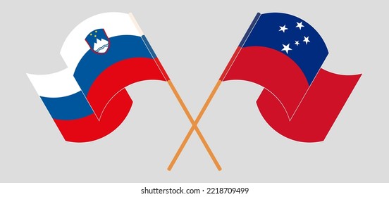 Überquerte und wehende Flaggen von Slowenien und Samoa. Vektorgrafik
