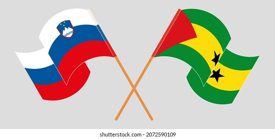 Crossed and waving flags of Slovenia and Sao Tome and Principe
