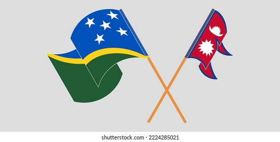 Crossed and waving flags of Solomon Islands and Nepal. Vector illustration
