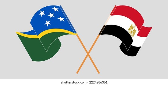 Crossed and waving flags of Solomon Islands and Egypt. Vector illustration
