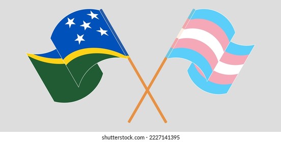 Crossed and waving flags of Solomon Islands and Transgender Pride. Vector illustration