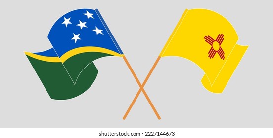 Cruzando y ondeando banderas de las Islas Salomón y el Estado de Nuevo México. Ilustración del vector