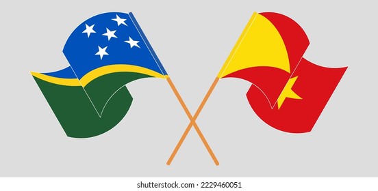 Crossed and waving flags of Solomon Islands and Tigray. Vector illustration
