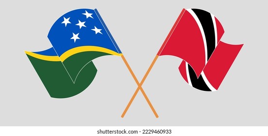 Crossed and waving flags of Solomon Islands and Trinidad and Tobago. Vector illustration
