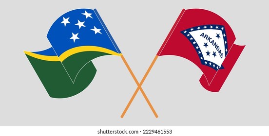 Crossed and waving flags of Solomon Islands and The State of Arkansas. Vector illustration

