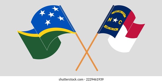 Crossed and waving flags of Solomon Islands and The State of North Carolina. Vector illustration
