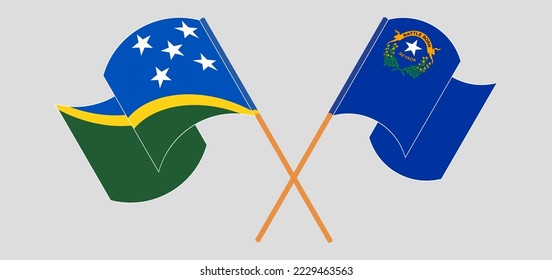 Crossed and waving flags of Solomon Islands and The State of Nevada. Vector illustration
