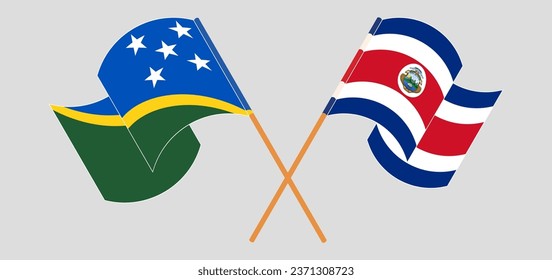 Crossed and waving flags of Solomon Islands and Costa Rica. Vector illustration
