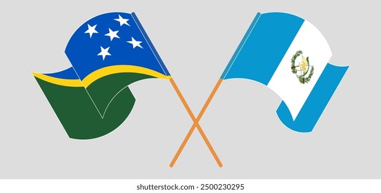 Banderas cruzadas y ondeando de las Islas Salomón y la República de Guatemala. Ilustración vectorial
