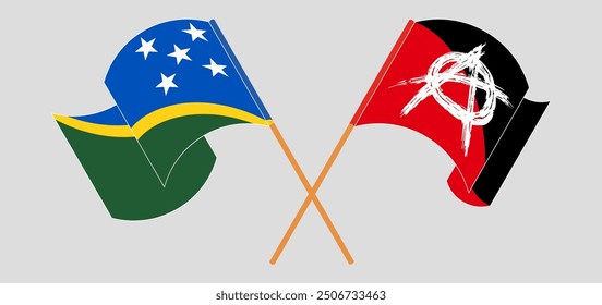 Crossed and waving flags of Solomon Islands and Anarchy. Vector illustration
