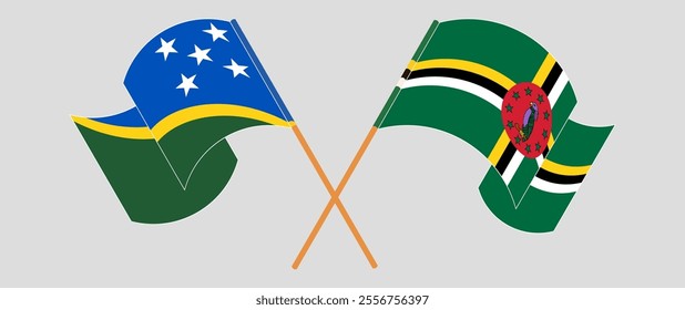 Crossed and waving flags of Solomon Islands and Dominica. Vector illustration.
