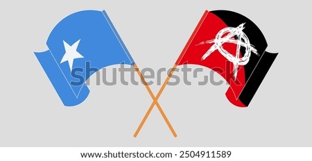 Crossed and waving flags of Somalia and Anarchy. Vector illustration

